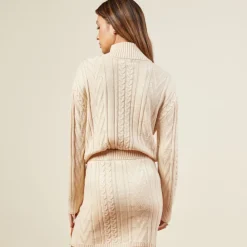 MONROW Merino Cable Knit Half Zip OFFWHITE Fashion
